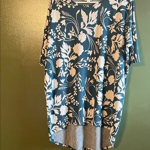 LuLaRoe Teal and Cream Floral Short Sleeve Top